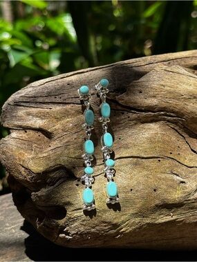 Turquoise Drop Dangle Earrings - 925 Sterling Silver